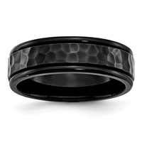 Chisel Stainless Steel Polished and Hammered Black IP-plated 7mm Band view 1