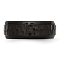 Chisel Stainless Steel Polished and Hammered Black IP-plated 8mm Beveled Edge Band view 3