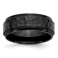 Chisel Stainless Steel Polished and Hammered Black IP-plated 8mm Beveled Edge Band view 1