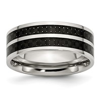 Chisel Stainless Steel Polished Band with Double Row Black Carbon Fiber Inlay 8mm view 1