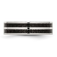 Chisel Stainless Steel Polished Band with Double Row Black Carbon Fiber Inlay 6mm view 3