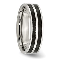 Chisel Stainless Steel Polished Band with Double Row Black Carbon Fiber Inlay 6mm view 4