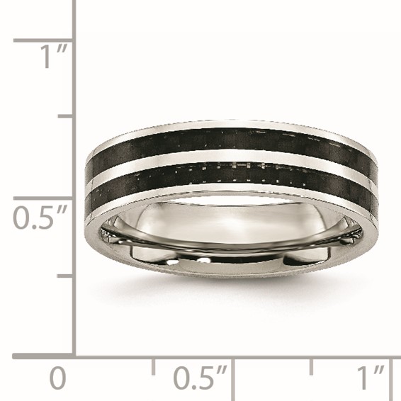 Chisel Stainless Steel Polished with Double Row Black Carbon Fiber Inlay 6mm Band