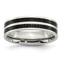 Chisel Stainless Steel Polished Band with Double Row Black Carbon Fiber Inlay 6mm view 1
