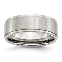Chisel Stainless Steel Polished Band with Brushed Center 8mm Ridged Edge view 1