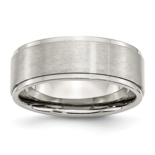 Chisel Stainless Steel Polished Band with Brushed Center 8mm Ridged Edge