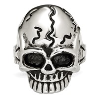 Stainless Steel Antiqued and Polished Skull Ring view 4