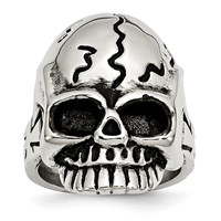Stainless Steel Antiqued and Polished Skull Ring view 1