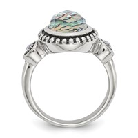 Chisel Stainless Steel Antiqued and Polished Imitation Abalone and CZ Ring view 3