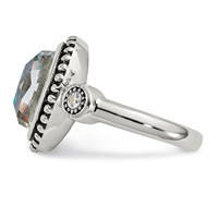 Chisel Stainless Steel Antiqued and Polished Imitation Abalone and CZ Ring view 4