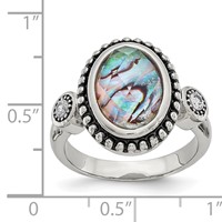 Chisel Stainless Steel Antiqued and Polished Imitation Abalone and CZ Ring view 5