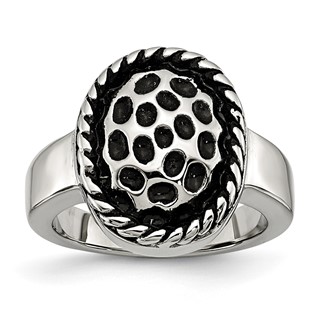 Stainless Steel Polished and Antiqued Ring