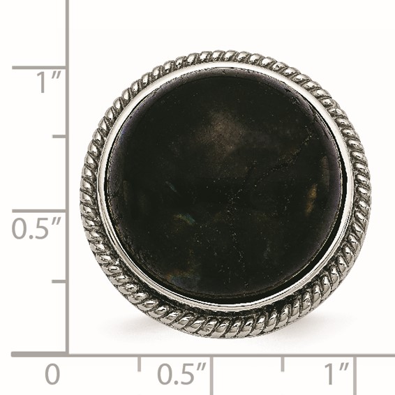 Stainless Steel Polished Labradorite Textured Ring