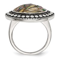 Stainless Steel Antiqued and Polished Imitation Abalone Ring view 2