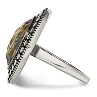 Stainless Steel Antiqued and Polished Imitation Abalone Ring view 3