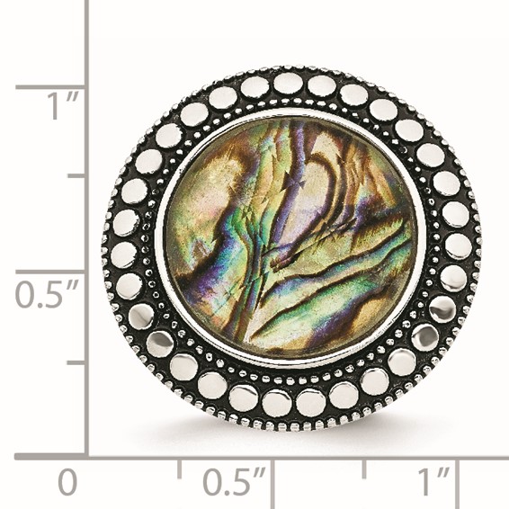 Stainless Steel Antiqued and Polished Imitation Abalone Ring