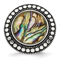 Stainless Steel Antiqued and Polished Imitation Abalone Ring view 1