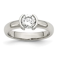 Stainless Steel Polished CZ Ring view 1