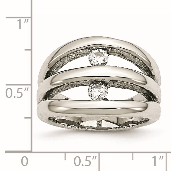 Chisel Stainless Steel Polished CZ Ring
