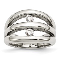 Chisel Stainless Steel Polished CZ Ring view 1