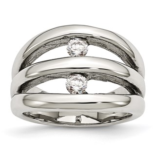 Chisel Stainless Steel Polished CZ Ring