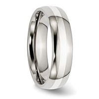 Chisel Stainless Steel Band with Sterling Silver Inlay Polished 6mm view 4