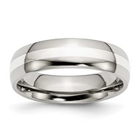 Chisel Stainless Steel Band with Sterling Silver Inlay Polished 6mm view 1