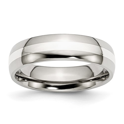 Chisel Stainless Steel Band with Sterling Silver Inlay Polished 6mm
