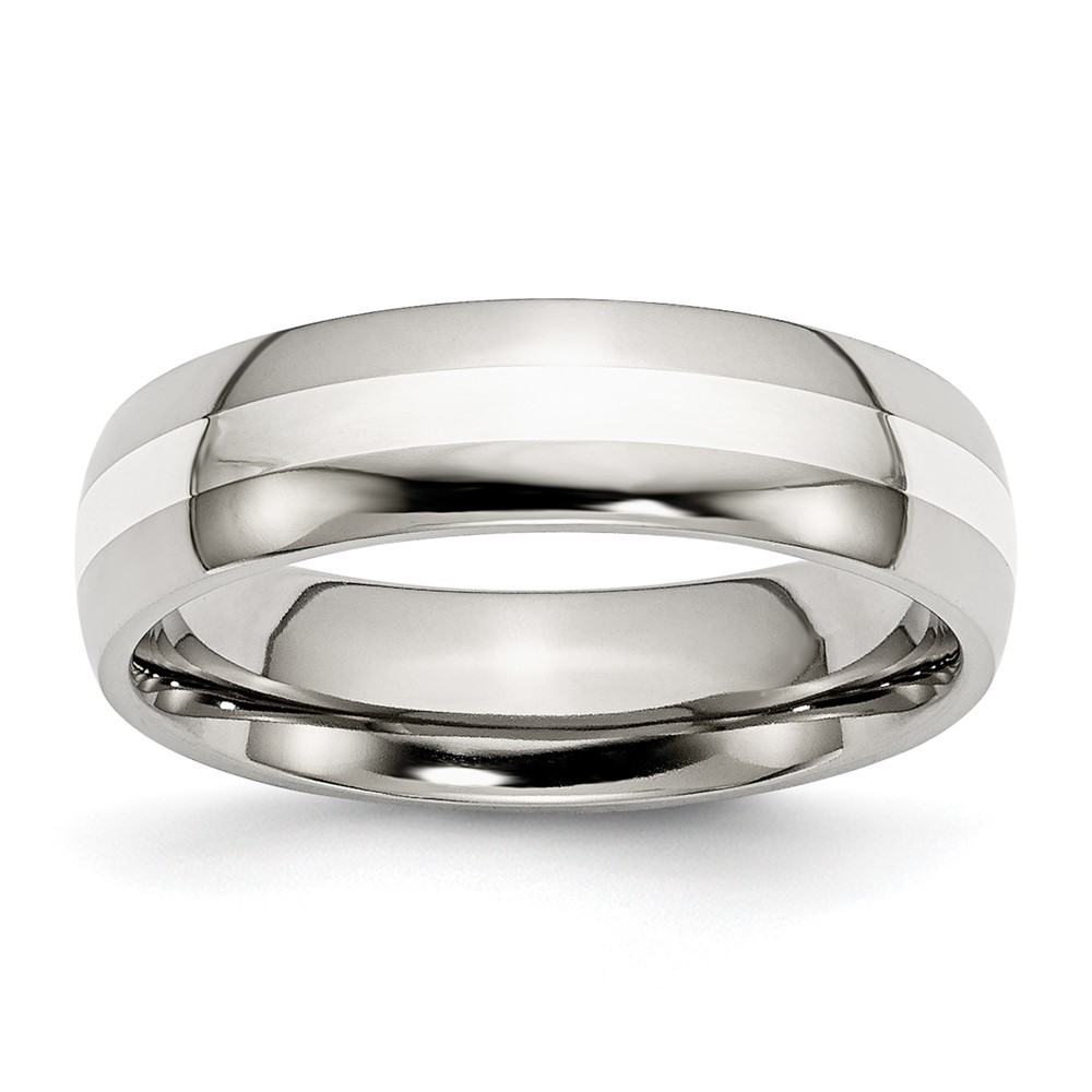 Stainless Steel w/Sterling Silver Inlay Polished 6mm Band