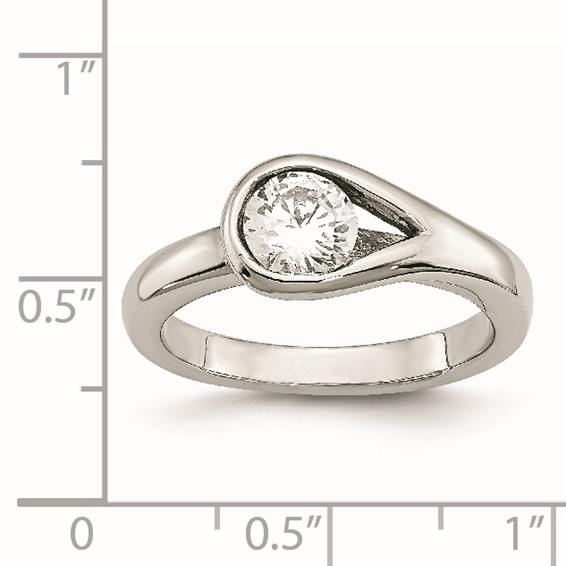 Chisel Stainless Steel Polished CZ Ring