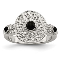 Stainless Steel Polished and Textured Black Onyx Ring view 1