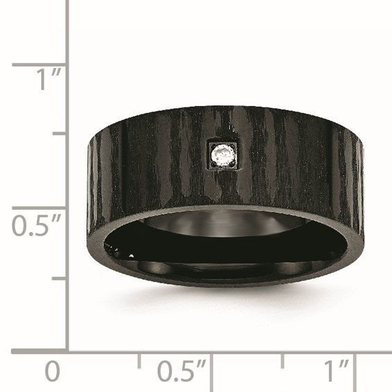 Chisel Stainless Steel Brushed and Polished Black IP-plated with CZ 9mm Flat Band