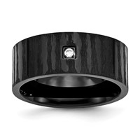 Chisel Stainless Steel Brushed and Polished Black IP-plated Band with CZ 9mm Flat view 1