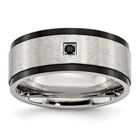 Chisel Stainless Steel Brushed and Polished Black IP-plated Band with Black CZ 9mm view 1