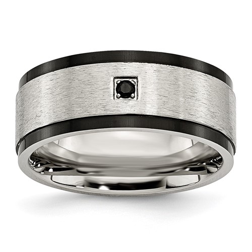 Chisel Stainless Steel Brushed and Polished Black IP-plated Band with Black CZ 9mm