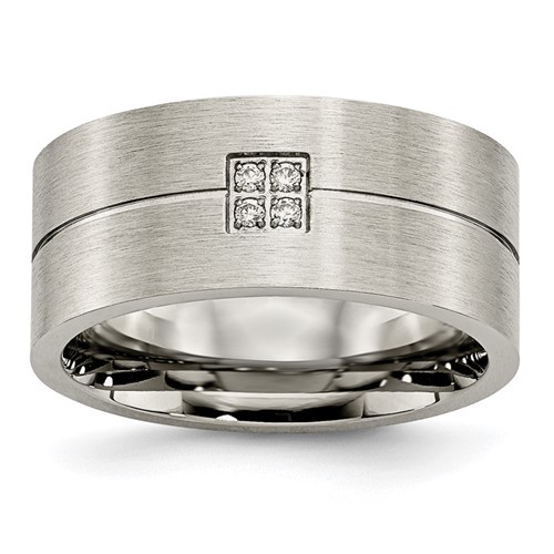 Chisel Stainless Steel Brushed Band with CZ 10mm Flat