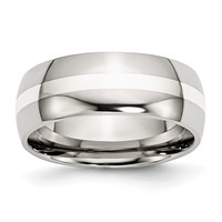 Chisel Stainless Steel Band with Sterling Silver Inlay Polished 8mm view 1