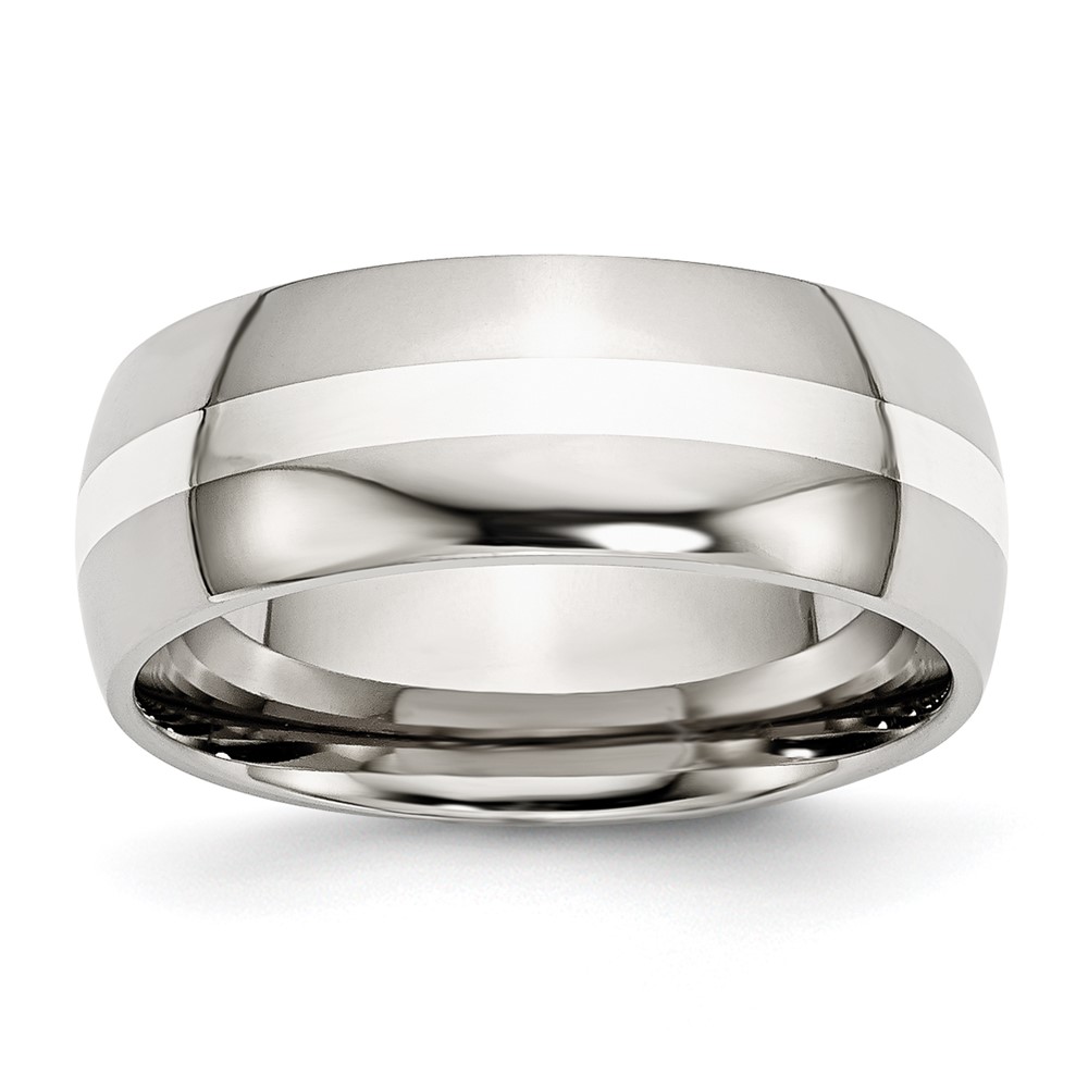 Stainless Steel w/Sterling Silver Inlay Polished 8mm Band