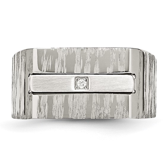 Stainless Steel Brushed and Polished w/CZ Ring