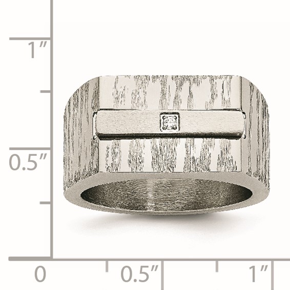 Stainless Steel Brushed and Polished w/CZ Ring