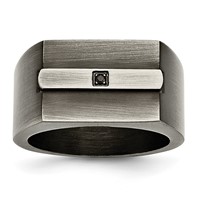 Chisel Stainless Steel Antiqued and Brushed with Black CZ Signet Ring view 1