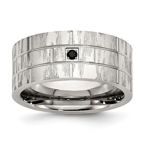 Chisel Stainless Steel Brushed and Polished Band with Black CZ 10mm Flat