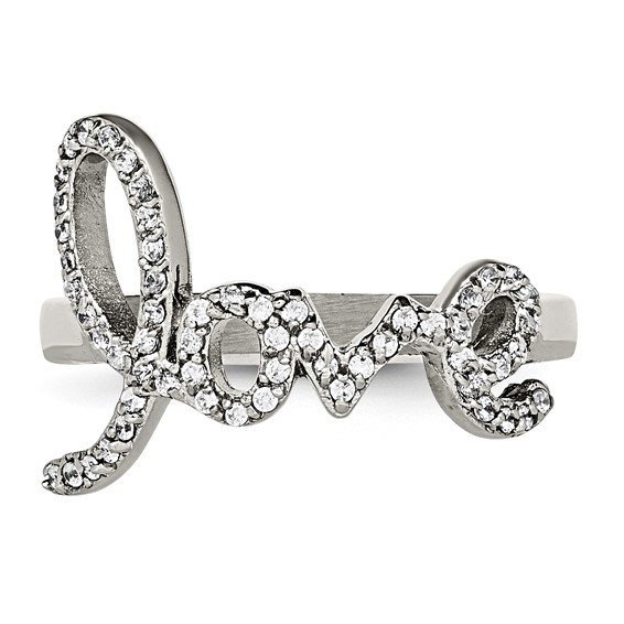 Stainless Steel Polished "Love" with CZs Ring