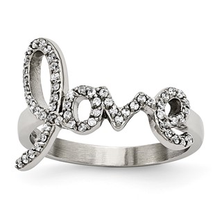 Stainless Steel Polished "Love" with CZs Ring