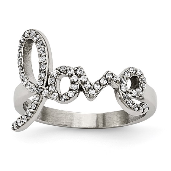 Stainless Steel Polished "Love" with CZs Ring