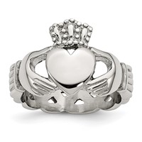 Stainless Steel Polished Braided Claddagh Ring view 1