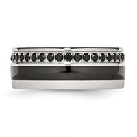 Stainless Steel Polished Black Ceramic Inlay Black CZ 9mm Band view 3