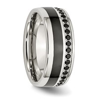 Stainless Steel Polished Black Ceramic Inlay Black CZ 9mm Band view 4