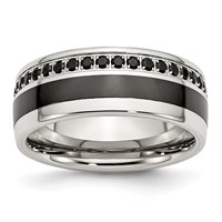 Stainless Steel Polished Black Ceramic Inlay Black CZ 9mm Band view 1