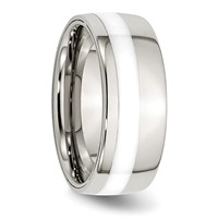 Stainless Steel Polished White Ceramic Inlay 9mm Band view 4
